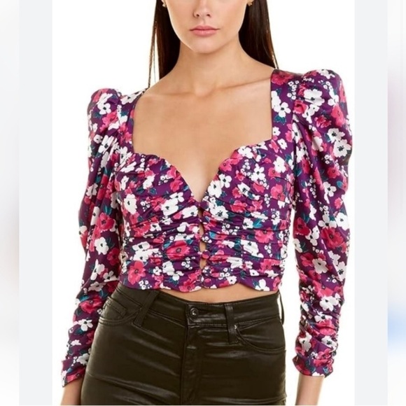 For Love And Lemons Tops - For love & lemons Penny fushia puff sleeve cropped long sleeve blouse X-small